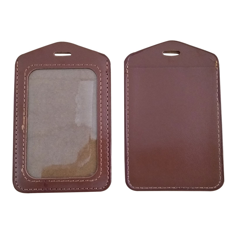Vertical Brown PU Leather ID Card Holder